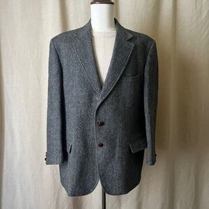 Vintage Orvis Harris Tweed Herringbone Blazer 48R Gray USA Made Wool